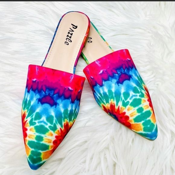 Tie Dye Multicolored Print Mule Flats - Picture 4 of 8